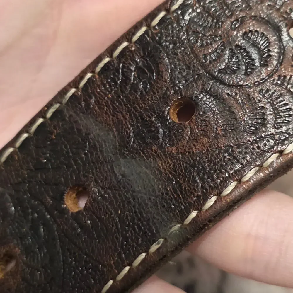 Leather Tooled Belt Brown Size 44 Western Cowboy No Buckle